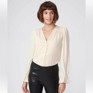 PAIGE Deluca Button Front Blouse Shirt in Ecru 100% Silk Size XS Extra S…